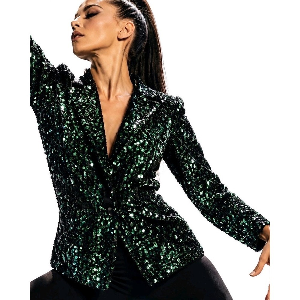 NEW Emerald Green Sequin Womens Blazer Theatrical Stage Top nanette lapore small